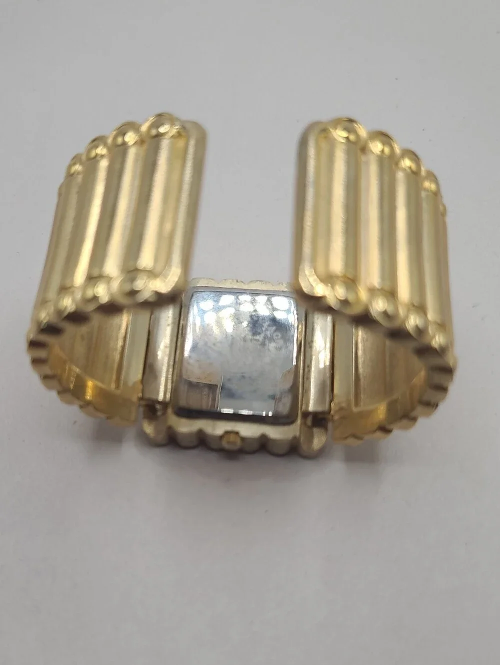 Geneva Gold Tone Rhinestone Cuff Bracelet Watch